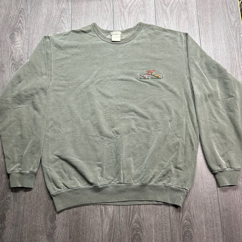 Vintage Northern Elements Fly Fishing Lure Sweatshirt Green Mens XL Canada Made